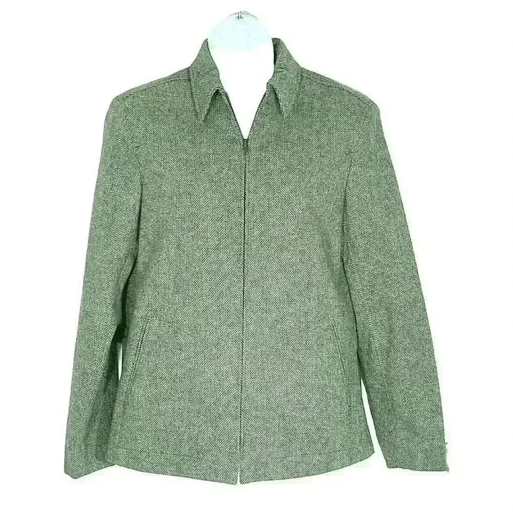 Evan Picone womens suit jacket sz 4 zip up gray tweed wool blend pockets lined